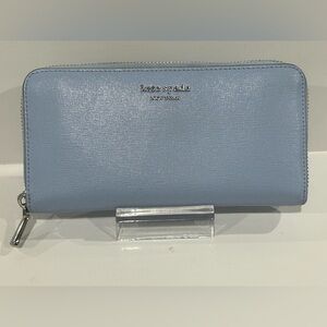 Kate Spade Blue Saffiano Leather zip around Long wallet clutch